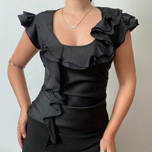 Sunny Leigh black ruffle blouse